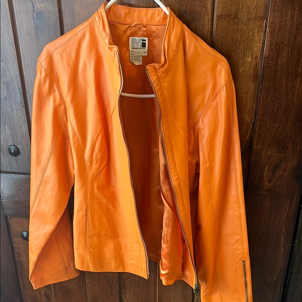 Vintage modern images Orange Leather Jacket 100% leather shell